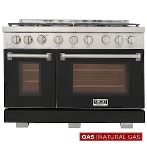 Professional 48 in. 6.7 cu. ft. Double Oven Gas Range 7 Burners Freestanding Natural Gas Range in Black
