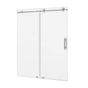 60 in. W x 76 in. H Frameless Soft Close Sliding Tub Door in Brushed Nickel with Clear Tempered Glass