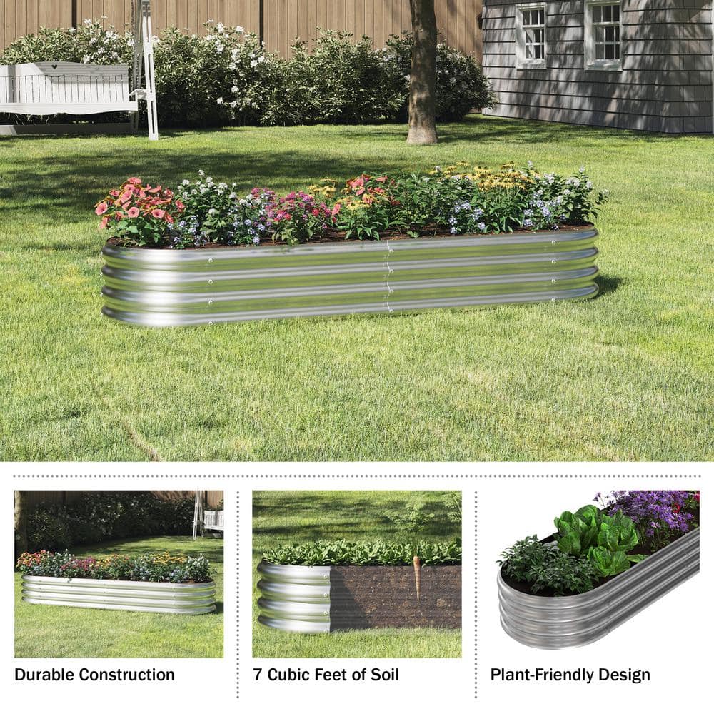 Large Silver Galvanized Steel Raised Garden Bed Planter