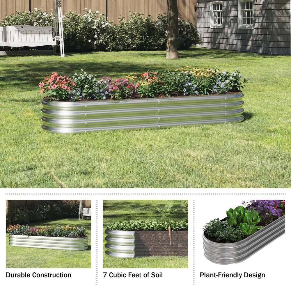 Large Silver Galvanized Steel Raised Garden Bed Planter