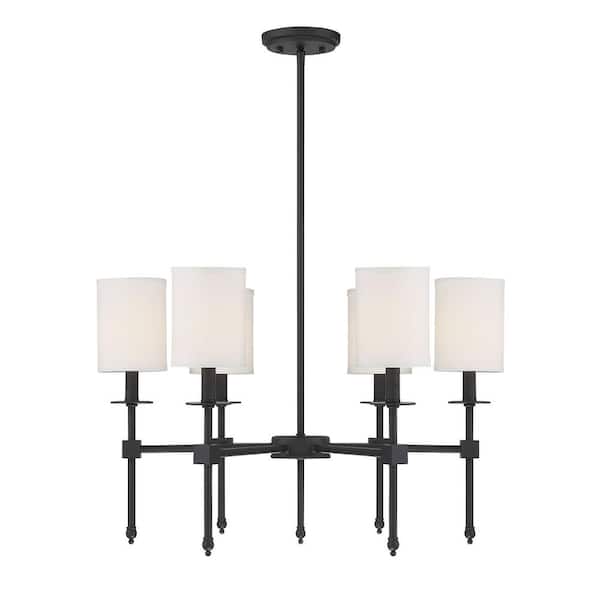 Savoy House Chatham 28 in. W x 17.5 in. H 6-Light Matte Black Chandelier with White Fabric Shades