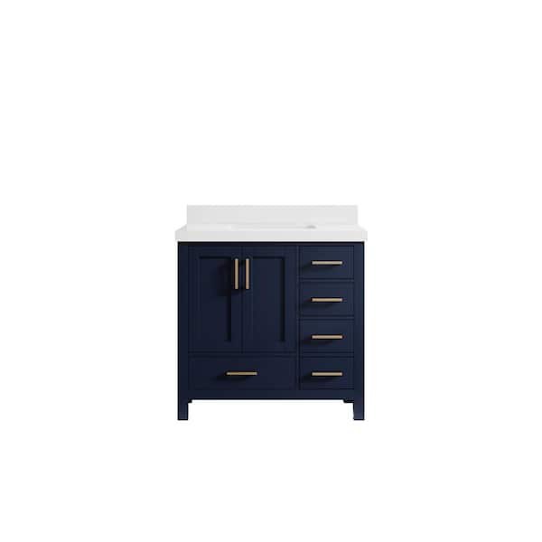 Willow Collections Malibu 36 in. W x 22 in. D x 36 in. H Single Sink Bath Vanity Center in Navy Blue with 2 in. White Quartz Top