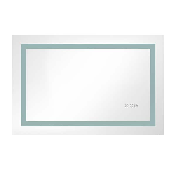 WELLFOR 36 in. W x 24 in. H Rectangular Frameless Dimmable Anti-Fog Wall LED Bathroom Vanity Mirror in White