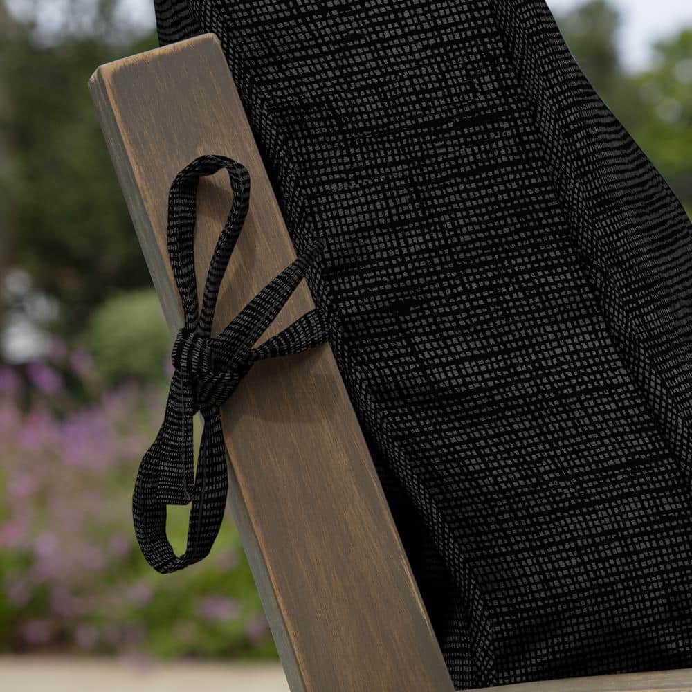 Black Polyester Tufted Outdoor Dining Chair Cushion, 21 x 40