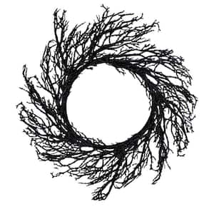 24 in. Black Unlit Twig Artificial Halloween Wreath