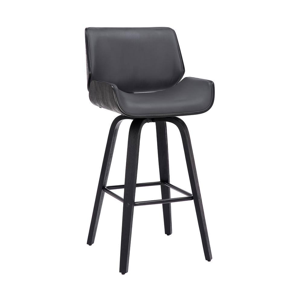 26" Gray Faux Leather Swivel Wood Counter Stool