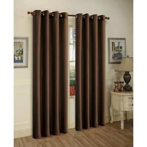 Coffee Faux Silk 100% Polyester Solid 55 in. W x 84 in. L Grommet Sheer Curtain Window Panel (Set of 2)