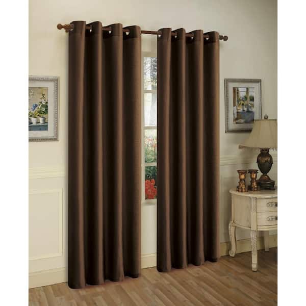 J&V TEXTILES Coffee Faux Silk 100% Polyester Solid 55 in. W x 84 in. L Grommet Sheer Curtain Window Panel (Set of 2)