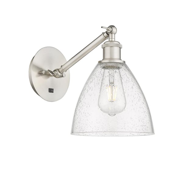 Bristol Glass 1-Light Brushed Satin Nickel, Seedy Wall Sconce with Clear Glass Shade
