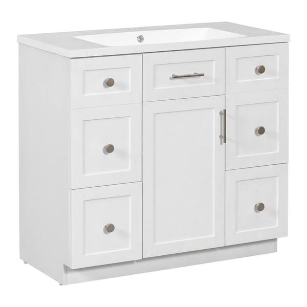 Nestfair 36 in. W x 18 in. D x 34 in. H Single Sink Freestanding Bath Vanity in White with White Resin Top