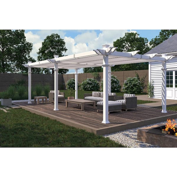 VITA 283"L x 144"W x 104"H Vinyl Bristol Grande Louvered  Pergola, White, VA42095 VA42095 - The Home Depot