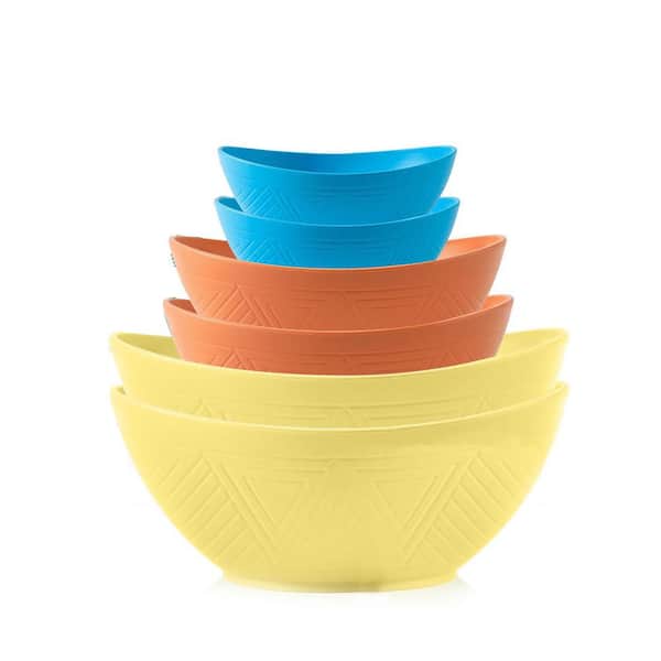 6-Piece Wheat Straw Shoreline Color Mixing Bowl Set with Anti-Slip Texture, Microwave and Dishwasher Safe