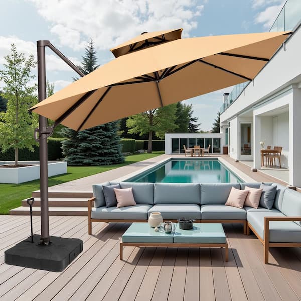 double patio umbrella design Amazon.com : SAFAVIEH Outdoor - Milan 9-Foot Double-Top Patio Umbrella -  Navy & White Canopy - Brown Aluminum Pole - Decorative Fringe Trim Vented  Design