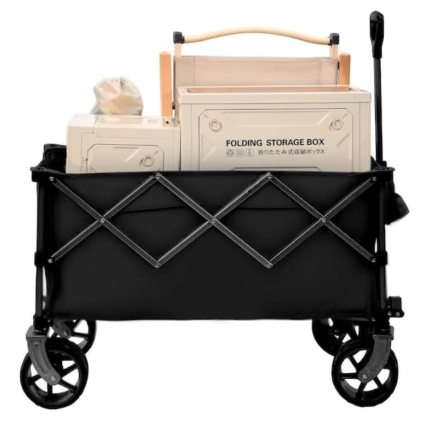 18 cu. ft. Steel Folding Wagon Garden Cart with Big Wheels, 450 lbs. Heavy Duty Foldable Wagon in Black
