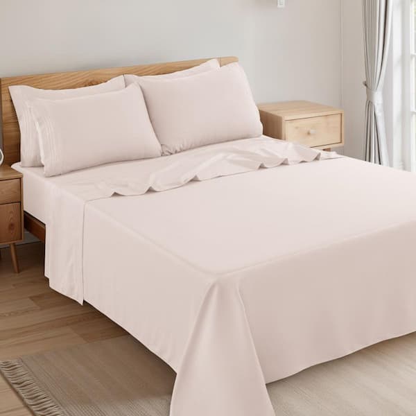 6-Piece Baby pink Solid Color Microfiber California King Deep Pocket Sheet Set