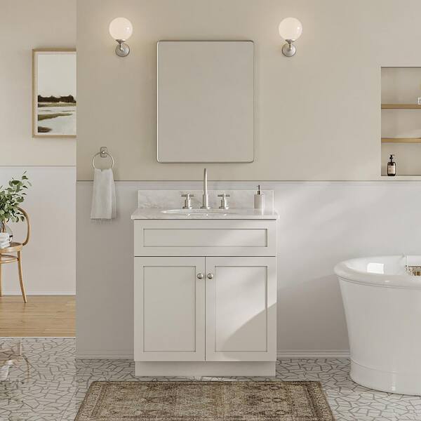 Project Source 24-in Gray Single Sink Bathroom Vanity with White Cultured  Marble Top in the Bathroom Vanities with Tops department at