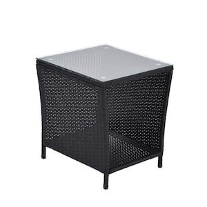 Black Metal Outdoor Side Coffee Table Bistro Table with Storage Shelf