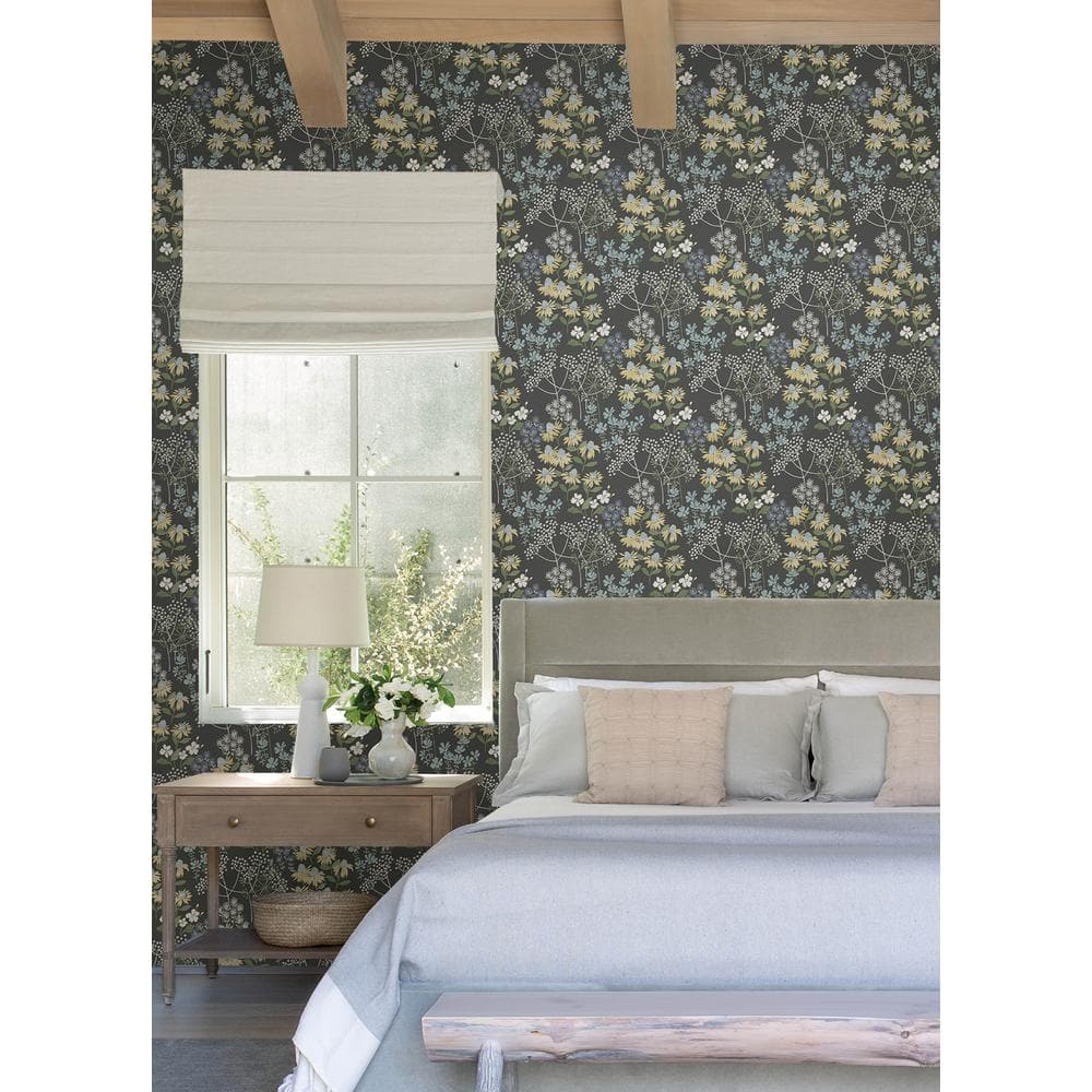 Grey Floral Non-Pasted Washable Wallpaper Roll