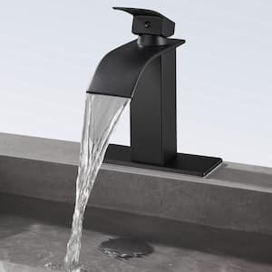 Arc Waterfall Single Handle Single Hole Bathroom Faucet in Black
