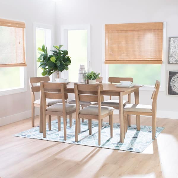 Jenny 7-Piece Rectangle Natural Wood Top Dining Room Set Seats-6