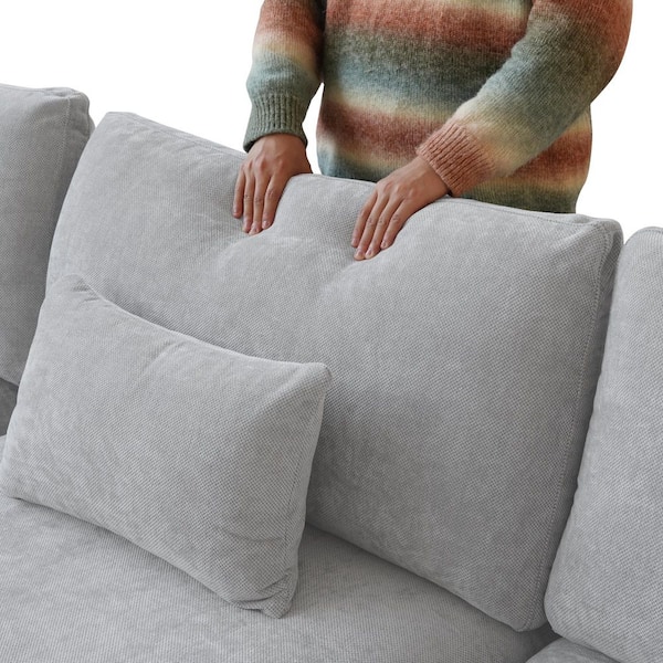 Oversized 119 in. Flared Arm Down Filled Plush Linen Modular U-shaped Cloud Sofa with Ottomans, Washable Covers in Gray