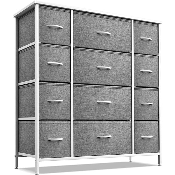 Sorbus 12-Drawer White Classic Chest Fabric Bin Drawers 48.75 in. H x 46.5 in. W x 11.75 in. D