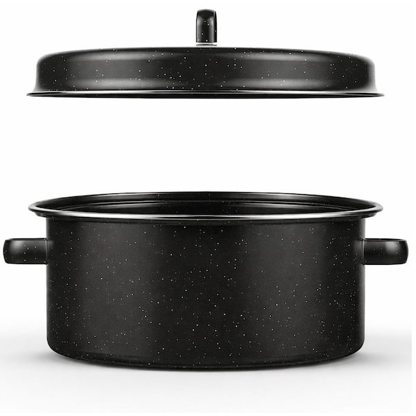 Roasting Pan 26 qt. Black Speckled Enamel Iron Cooktop Compatible Non Stick BBQ Pot with Lid for Sweet Potatoes