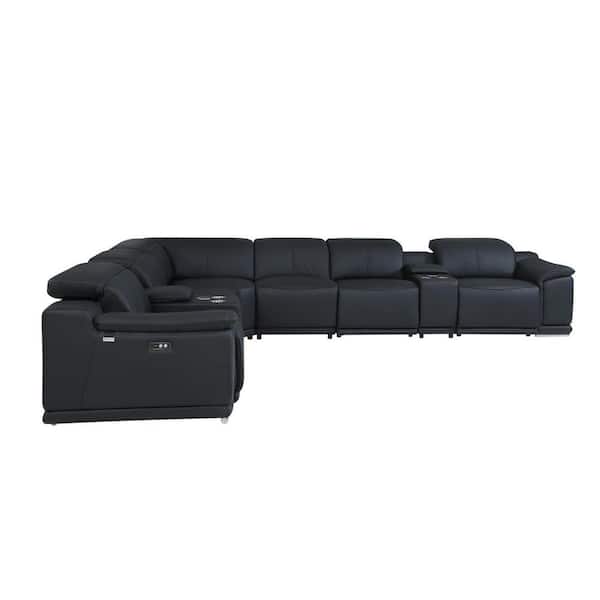 123 in. Pillow Top Arm 8-piece Leather U-Shaped Sectional Sofa in. Black