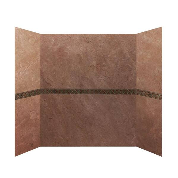 Unbranded 34 in. x 60 in. x 76 in. 4 Panel Shower Surround with Design Strips in Rustic-DISCONTINUED
