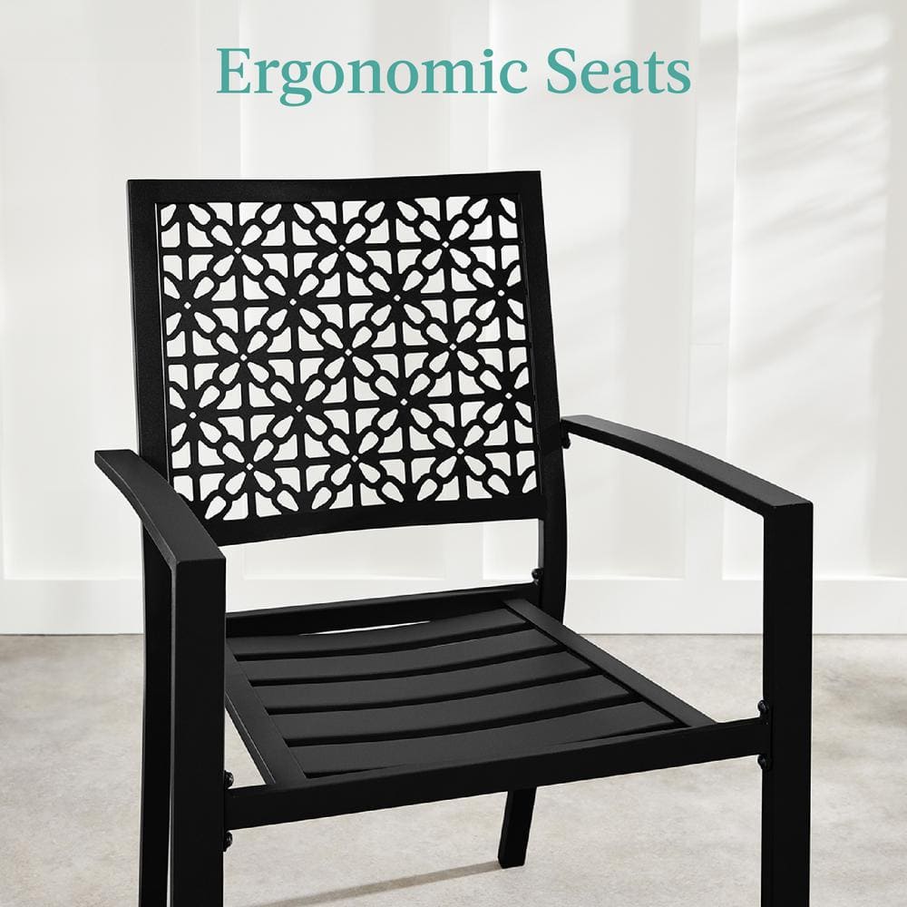 Black Steel 3-Piece Outdoor Bistro Set with Geometric Design