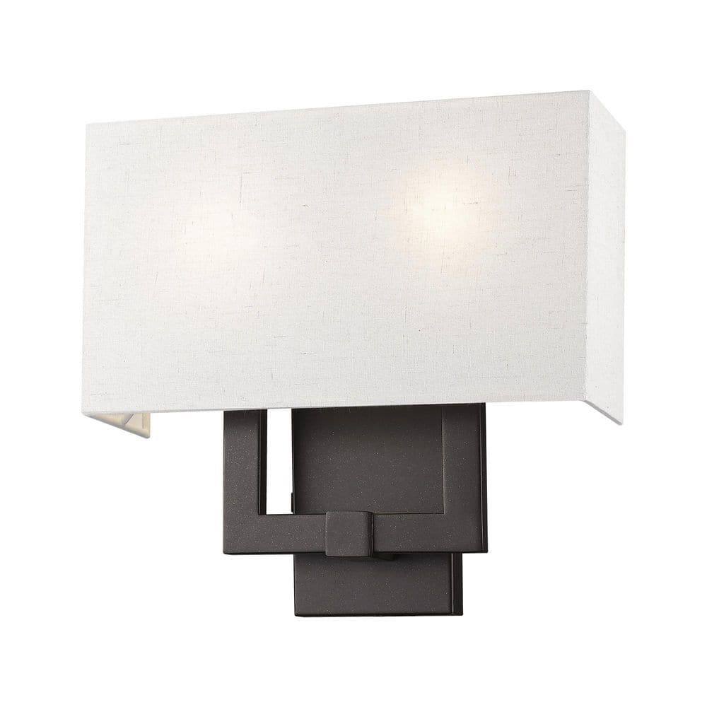 Meridian English Bronze 2-Light Wall Sconce with Oatmeal Shade