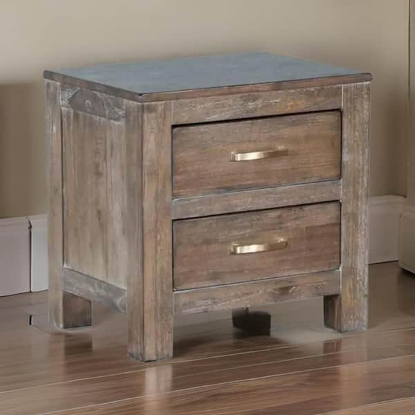 Benjara Remi Rustic Light Brown 2 Drawer 24 in. Nightstand