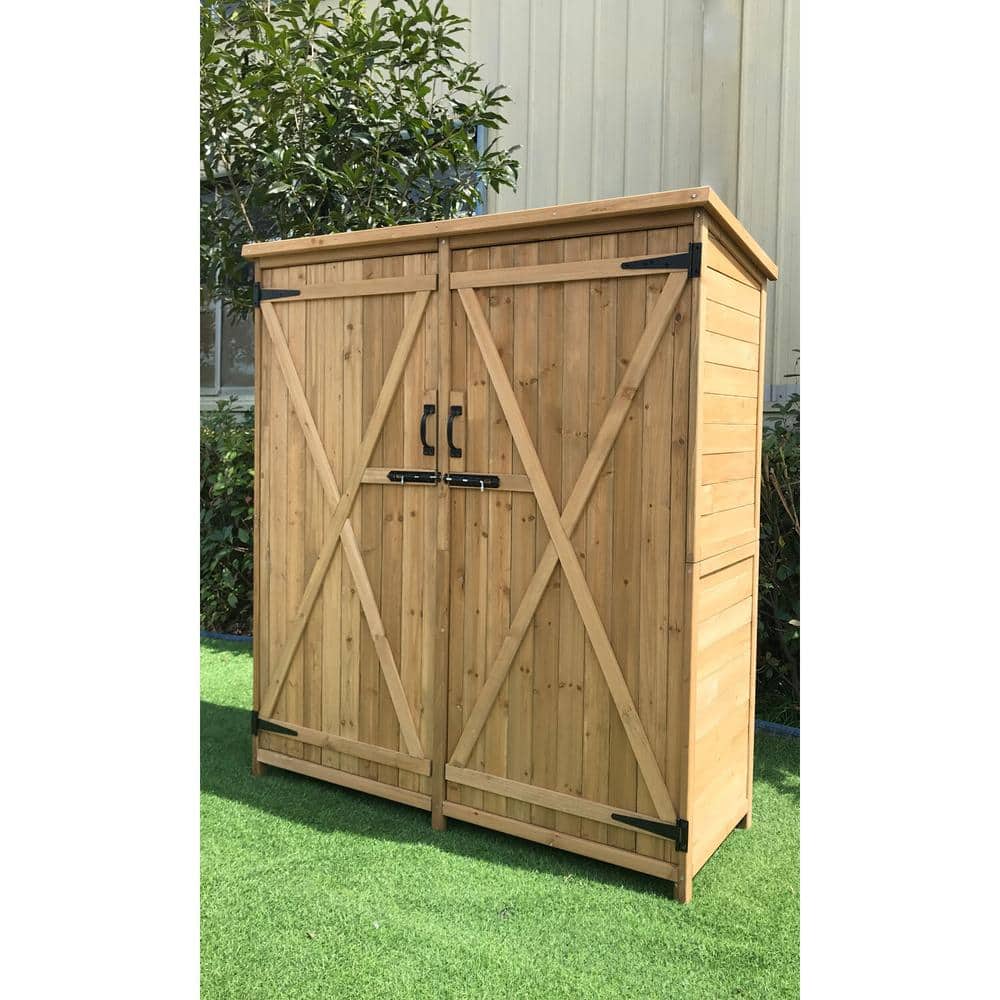 Black Fir Wood Outdoor Storage Shed with Shelving