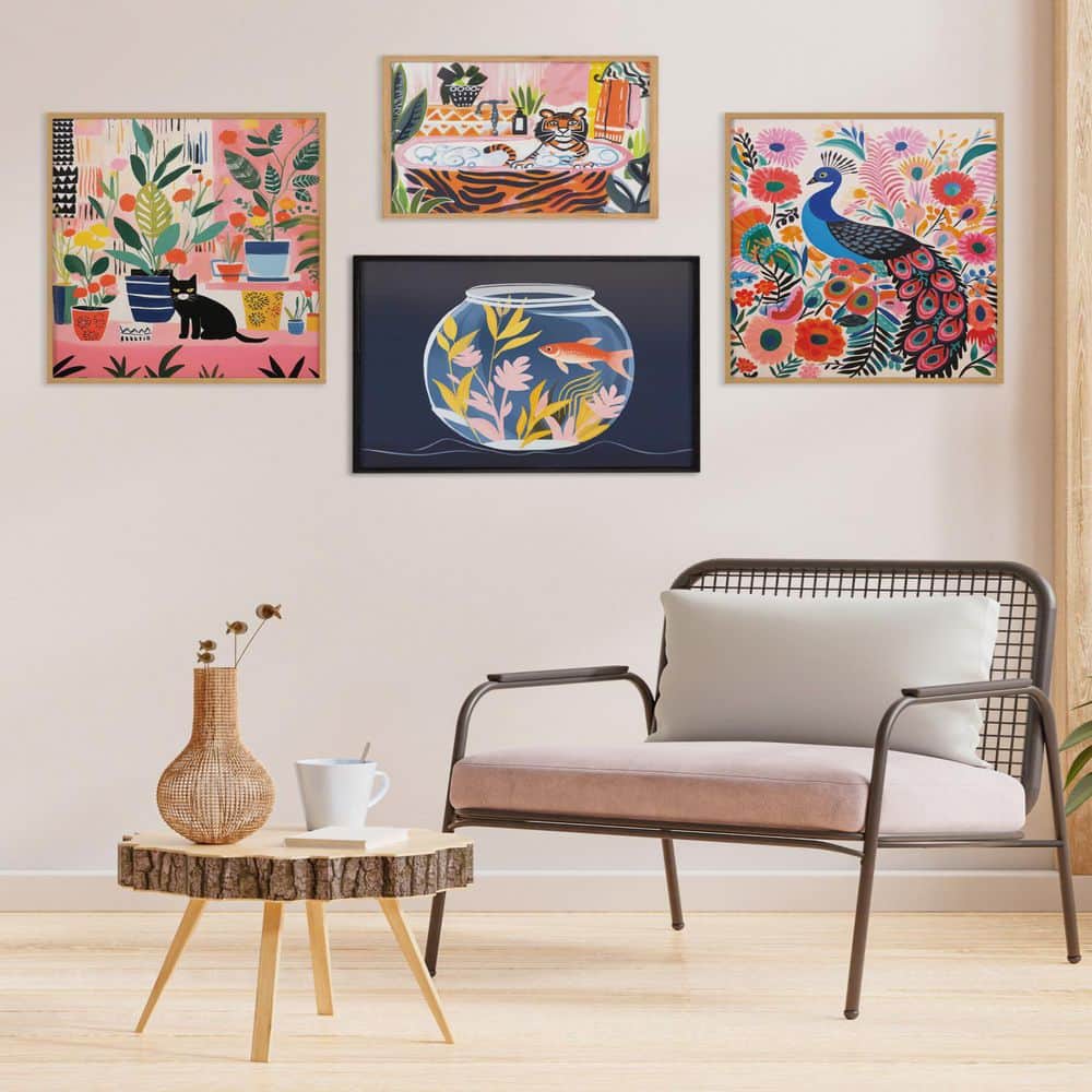 Bold Maximalist Tiger in Bubble Bath Framed Wall Art, 16x12 Black