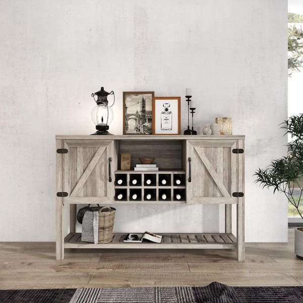 Aoibox Gray 35 in. H Walnut Storage Cabinet With Wine Racks