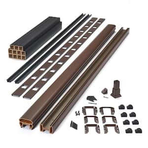 Transcend 8 ft. x 42 in. Vintage Lantern Composite Brown Rail Kit in with Black Square Balusters-Stair