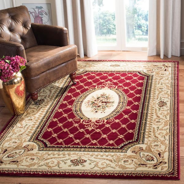 Lyndhurst Red/Ivory 8 ft. x 11 ft. Antique Floral Medallion Area Rug