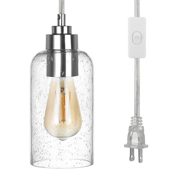 DEWENWILS Madison 100 -Watt 1 Light Brushed Nickel Shaded Pendant Light with etched Glass Shade, No Bulbs Included