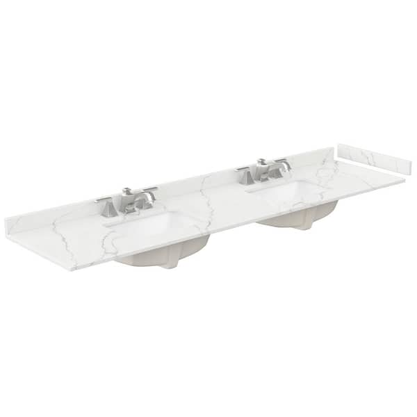 Wyndham Collection 84 in. W x 22 in. D Quartz White Rectangular Double Sink Bathroom Vanity Top in Giotto
