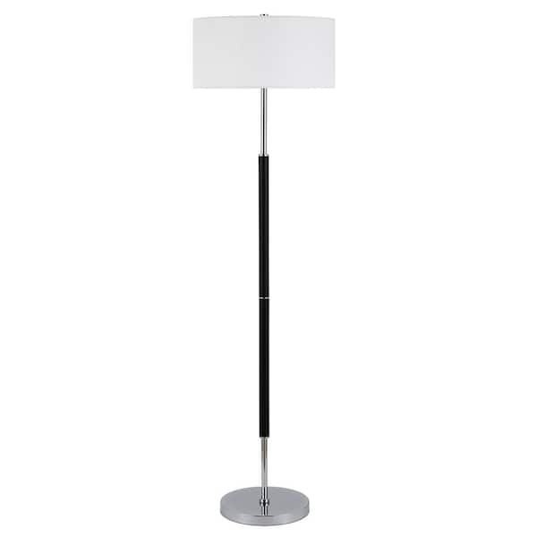 HomeRoots 61 in. Black and White 2 1-Way (On/Off) Standard Floor Lamp for Living Room with Cotton Drum Shade