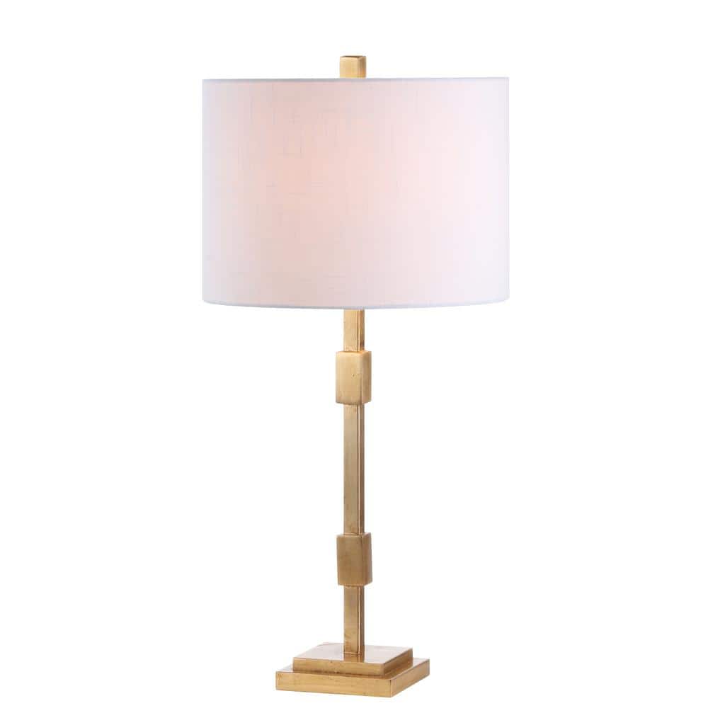 Transitional 29" Gold Leaf Column Table Lamp with Linen Shade