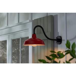 Easton 11 in. 1-Light Red Barn Outdoor Wall Light Lantern Sconce with Steel Shade