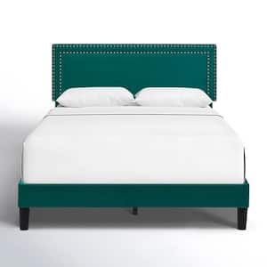 Upholstered Bed with Adjustable Headboard, No Box Spring Needed Platform Bed Frame, Bed Frame Green Queen Bed