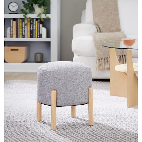 Lumisource Michelle Natural Wood and Light Grey Fabric Ottoman