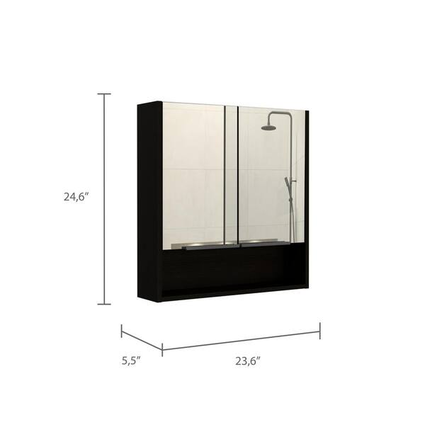 Zeus & Ruta Beige 23.6 in. W x 24.6 in. H Rectangular Particle Board Mirror Medicine Cabinet with Mirror Surface Mount Double Door