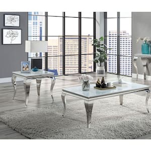 Mosgood 2-Piece 51 in. White Rectangle Glass Coffee Table Set
