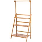 3-Tier Bamboo Wood Hanging Rack Foldable Planter Stand