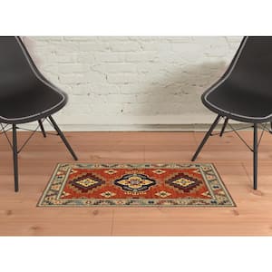 Red/Gold 2 ft. x 3 ft. Oriental Power Loom Area Rug With Fringe