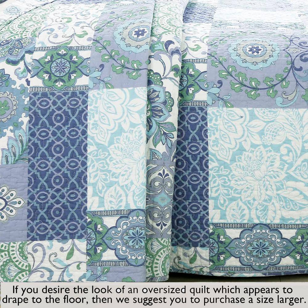 King Blue Cotton Reversible Patchwork Quilt Set