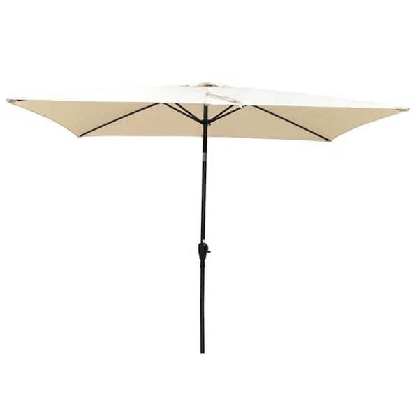 Tenleaf 9 ft. Aluminum Market Crank and Push Button Tilt Waterproof Patio Umbrella in Burgundy Tan Beige